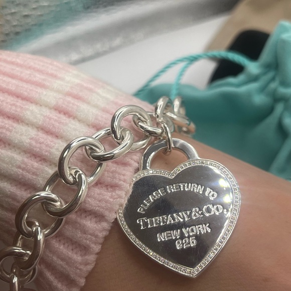Tiffany & Co. Big Diamond Heart Tag Sterling Silver Chain Link Bracelet *Rare* - Picture 6 of 8